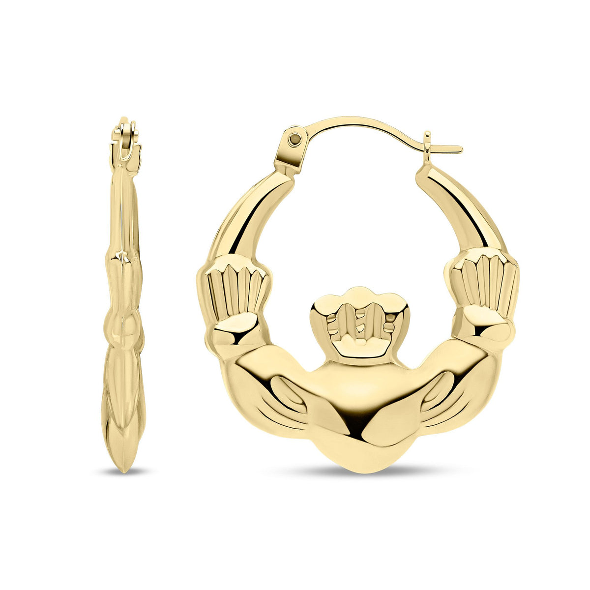 9ct Yellow Gold Claddagh Hoop Earrings — 21mm