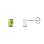 9ct White Gold Octagonal Emerald Cut Natural Peridot Rubover Stud Earrings — 5x3mm