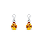 9ct White Gold Pear Shaped Natural Citrine Claw Drop Earrings — 6x4mm