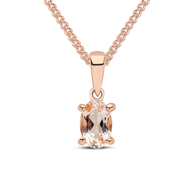 9ct Rose Gold Oval Natural Morganite Claw Pendant — 6x4mm