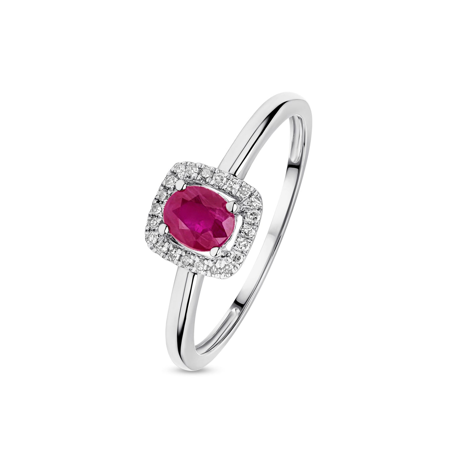 9ct White Gold Oval Natural Ruby and Round Diamond Cluster Ring — 5x4mm