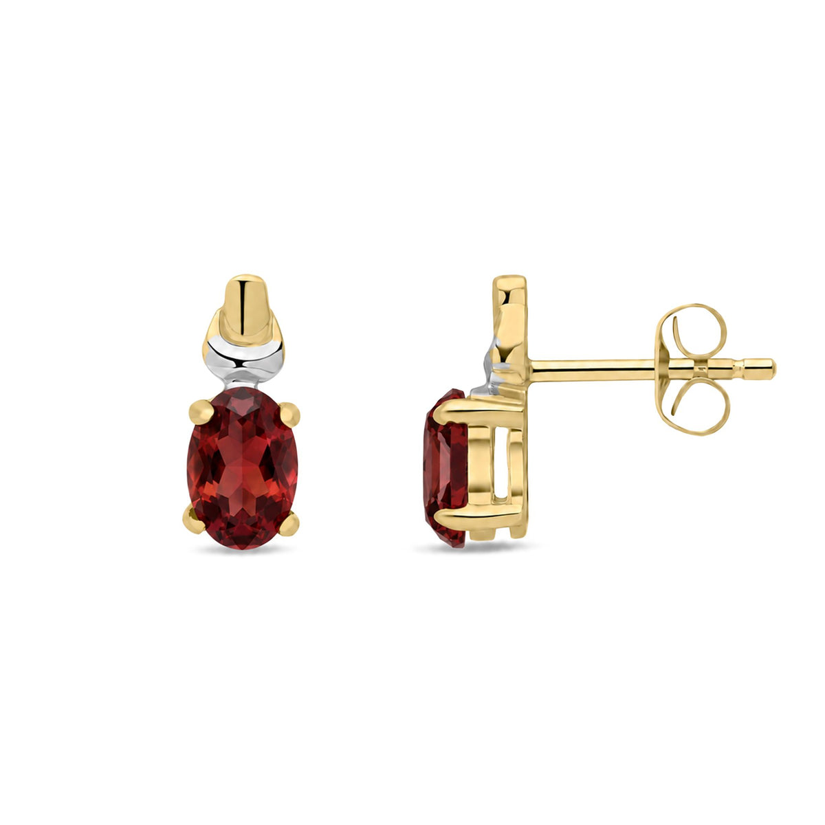 9ct Yellow and White Gold Oval Claw Stud Earrings — 6x4mm