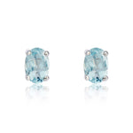 9ct White Gold Oval Natural Aquamarine Claw Stud Earrings — 6x4mm
