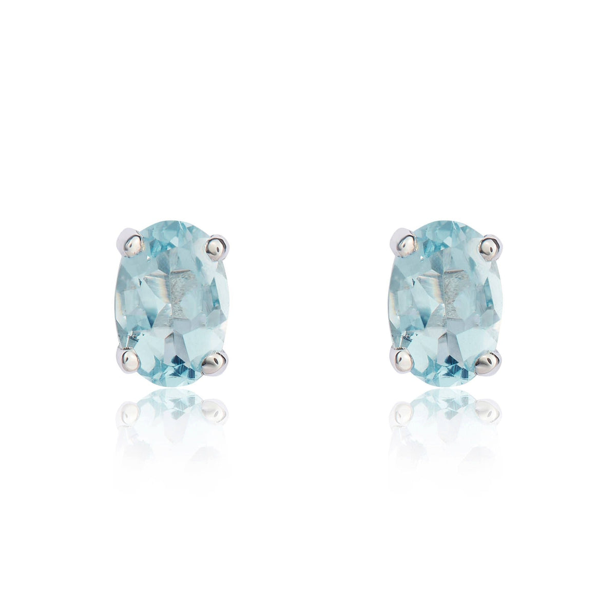 9ct White Gold Oval Natural Aquamarine Claw Stud Earrings — 6x4mm