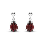 9ct White Gold Pear Shaped Natural Garnet Claw Drop Earrings — 7x5mm