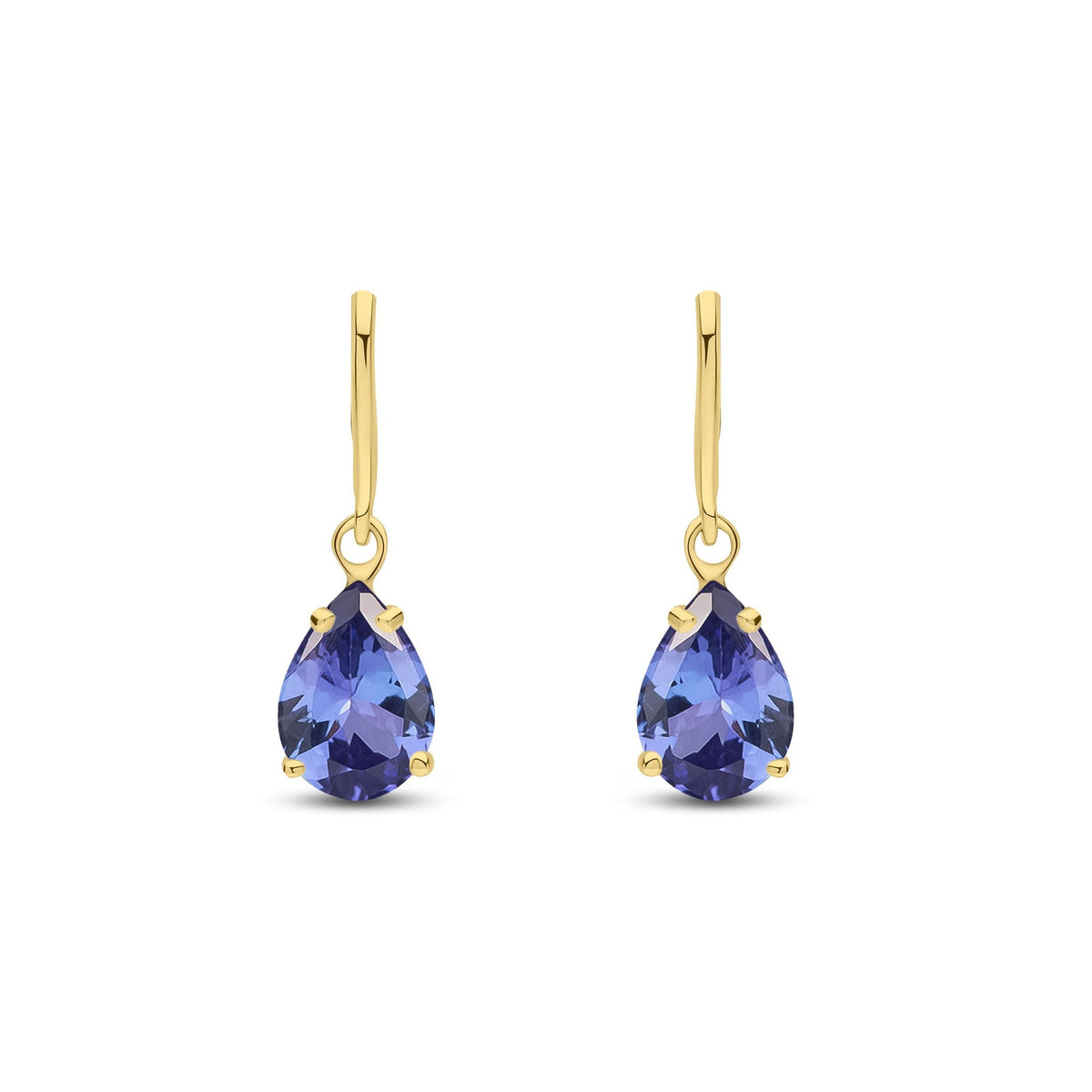 9ct Yellow Gold Pear Shaped Natural Tanzanite Claw Wire Hook Drop Earrings