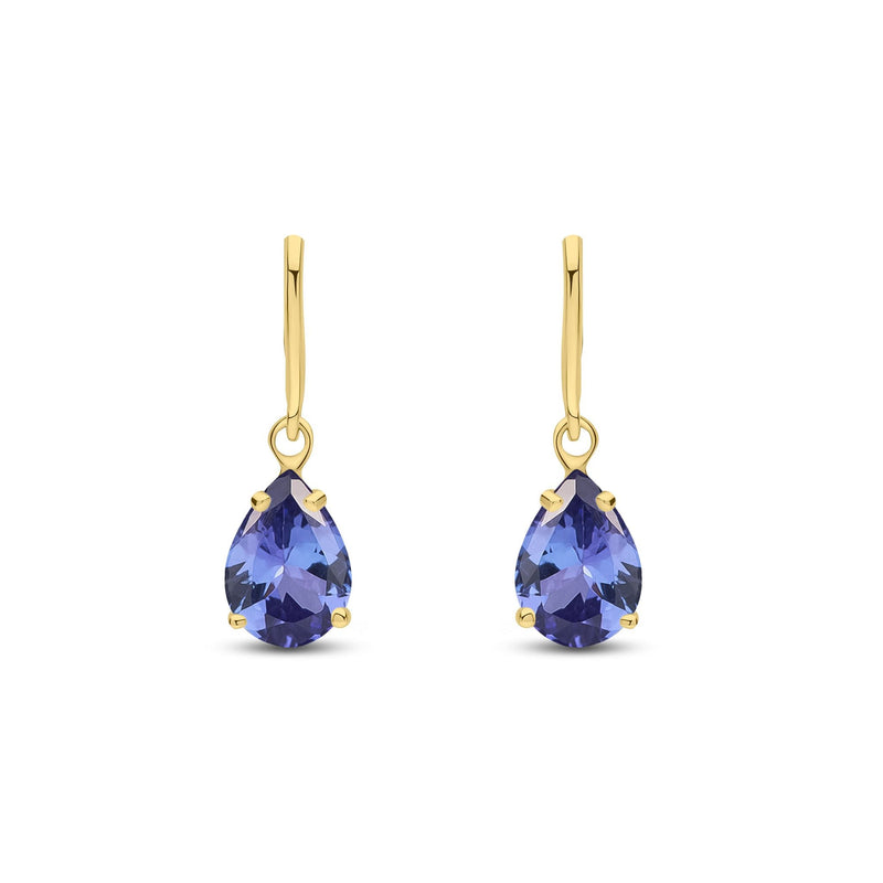 9ct Yellow Gold Pear Shaped Natural Tanzanite Claw Wire Hook Drop Earrings