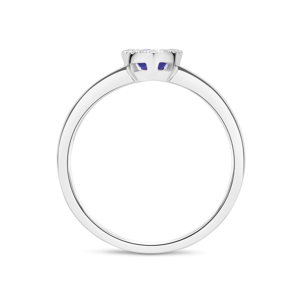 18ct White Gold Pear Shape Tanzanite and Diamond Microset Cluster Ring — 6x4mm