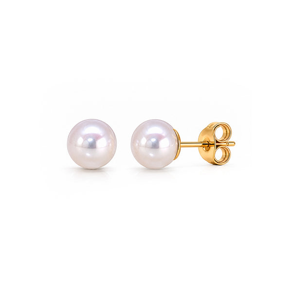 18ct Yellow Gold Natural Akoya Pearl Stud Earrings 6mm