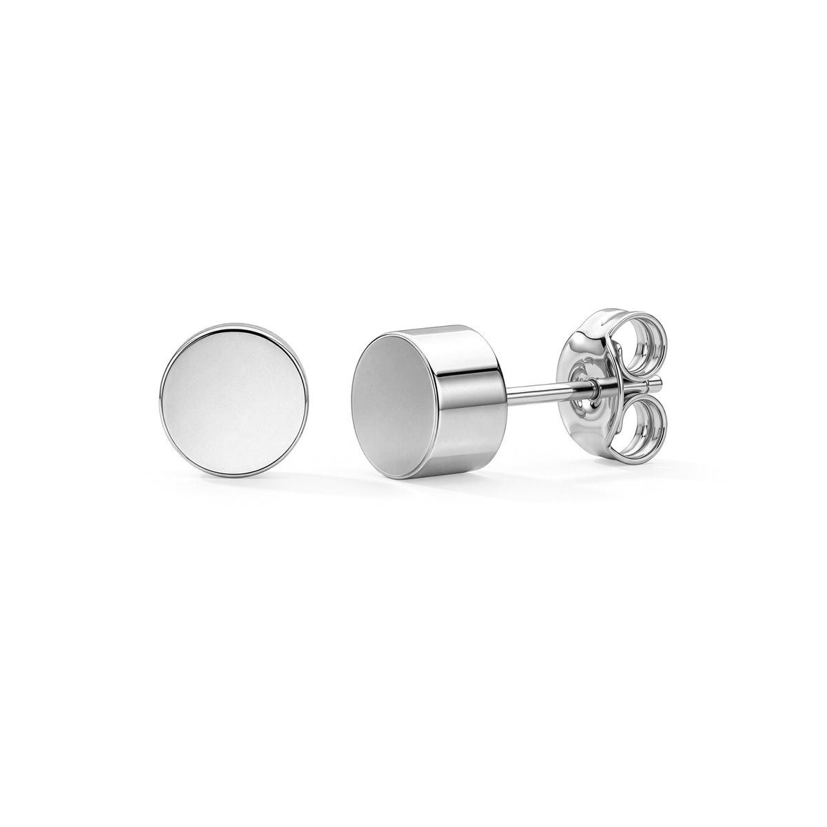 9CT White Gold Polished Circle Stud Earrings — 6mm