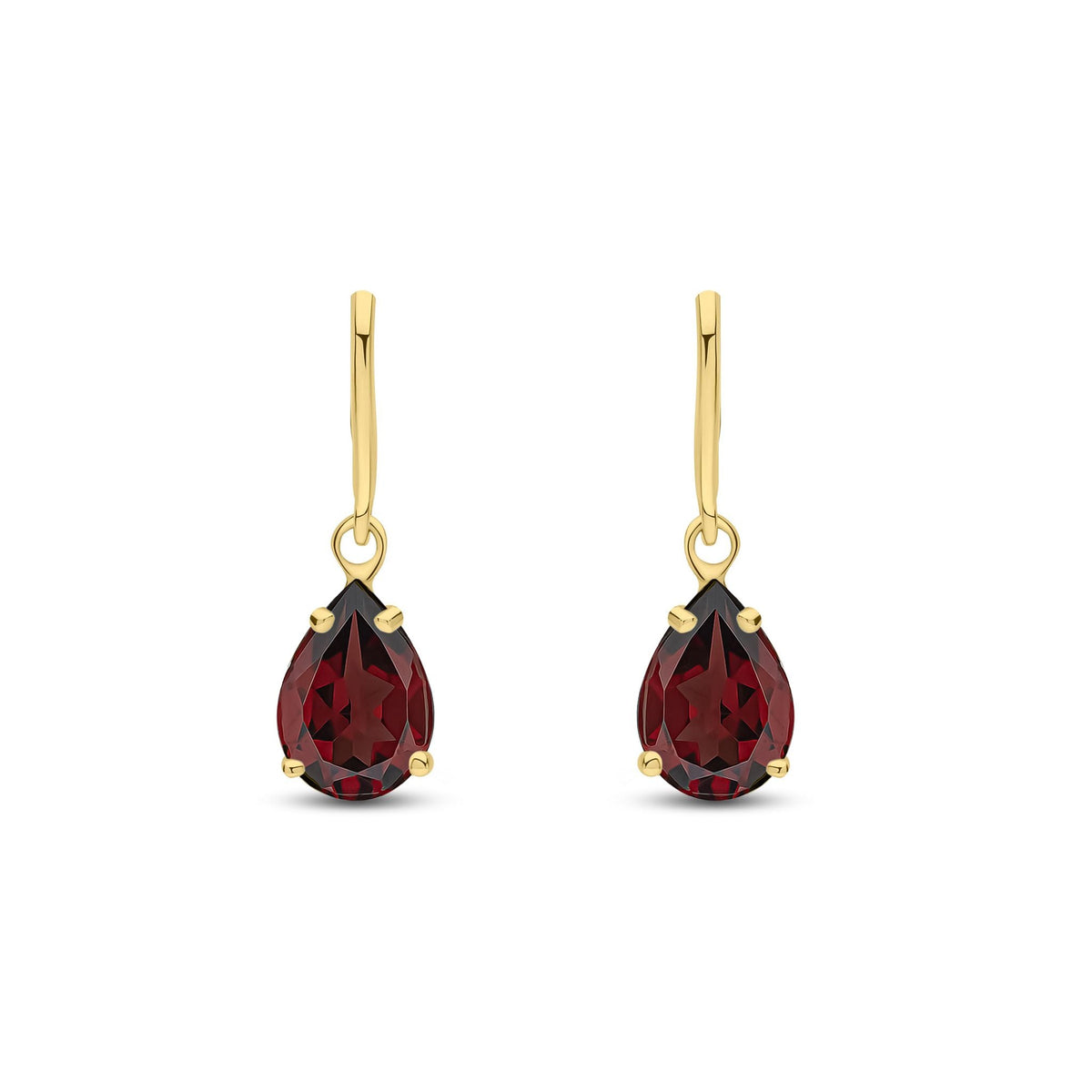9ct Yellow Gold Pear Shaped Natural Garnet Claw Wire Hook Drop Earrings