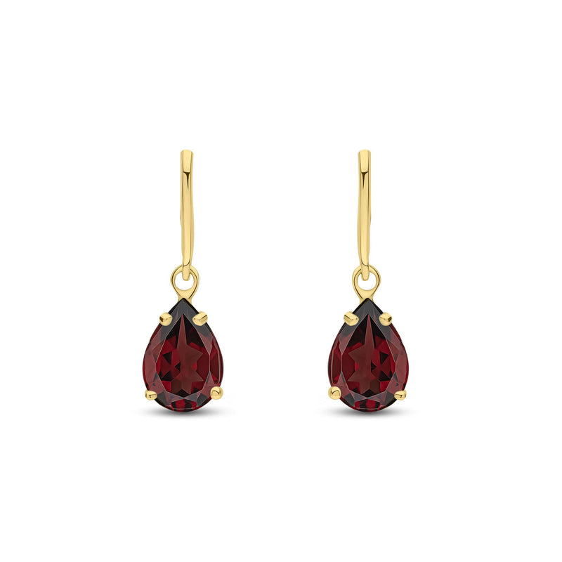 9ct Yellow Gold Pear Shaped Natural Garnet Claw Wire Hook Drop Earrings