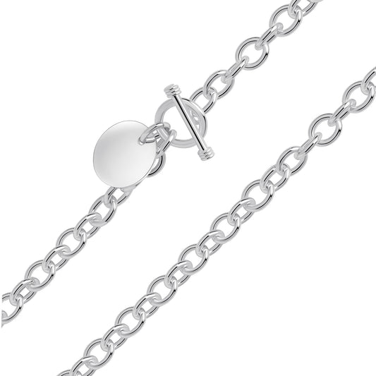 Sterling Silver Handmade Solid 8mm Cable Necklace with T-Bar and Disc Charm