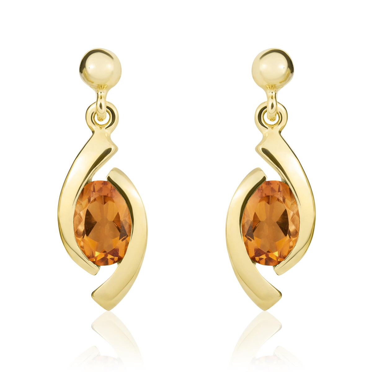 9ct Yellow Gold Oval Natural Citrine 'Eye' Drop Earrings — 6x4mm