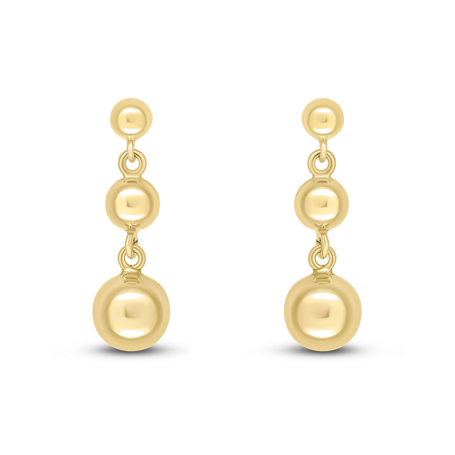 9ct Yellow Gold Polished Graduated Ball Drop Earrings