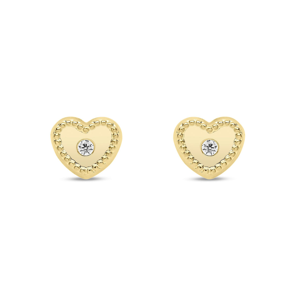 9ct Yellow Gold Cubic Zirconia Beaded Heart Stud Earrings