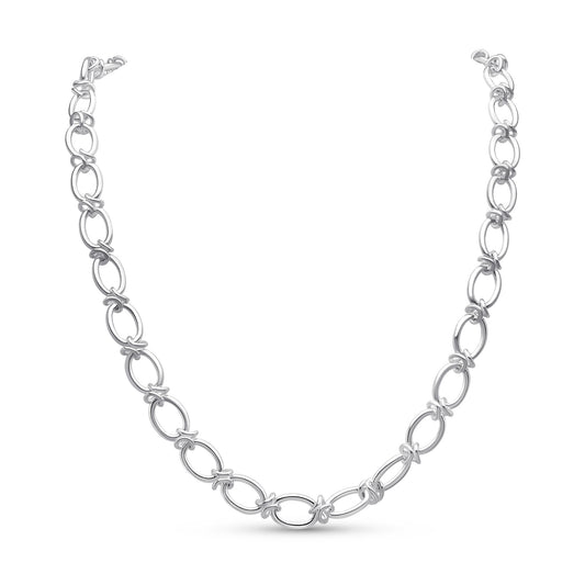 Sterling Silver Handmade Solid 9mm Oval Knot Necklace with Bolt Ring Clasp