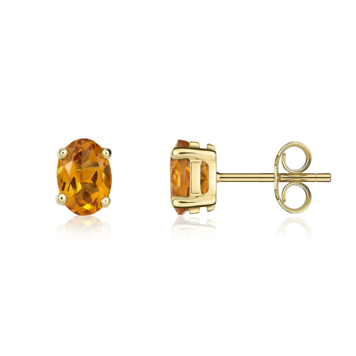 9ct Yellow Gold Oval Natural Citrine Claw Stud Earrings — 7x5mm