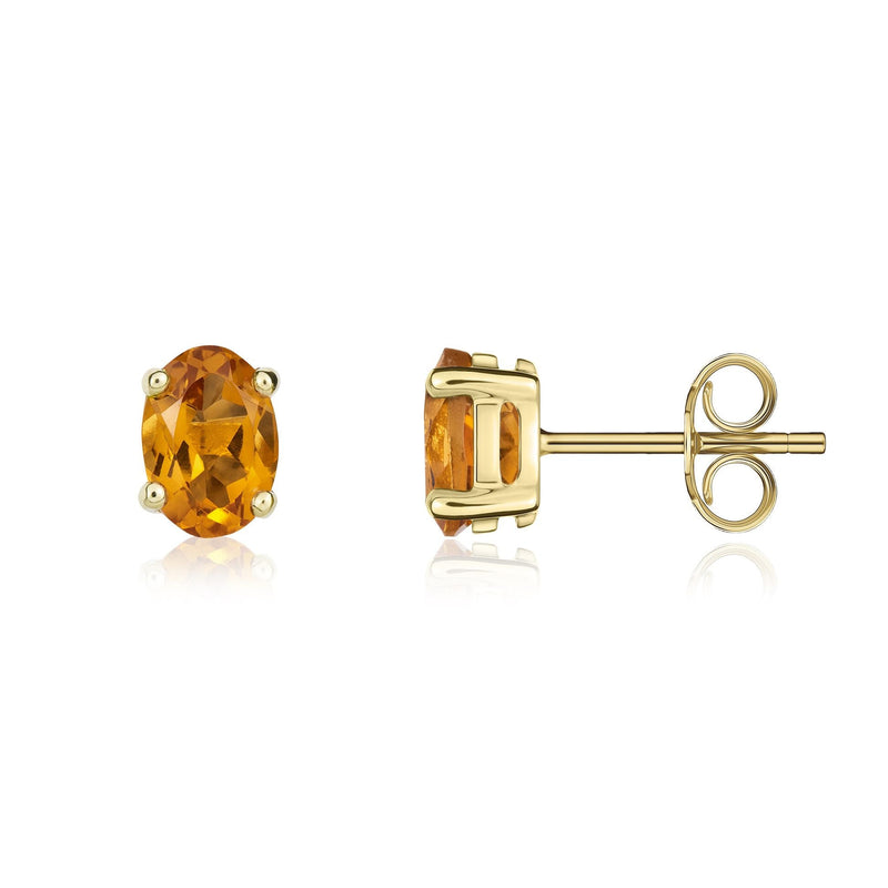 9ct Yellow Gold Oval Natural Citrine Claw Stud Earrings — 7x5mm