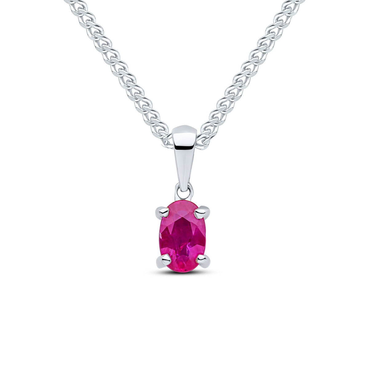 9ct White Gold Oval Natural Ruby Claw Pendant — 6x4mm