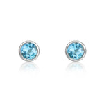 9ct White Gold Round Natural Swiss Blue Topaz Rubover Stud Earrings — 3mm