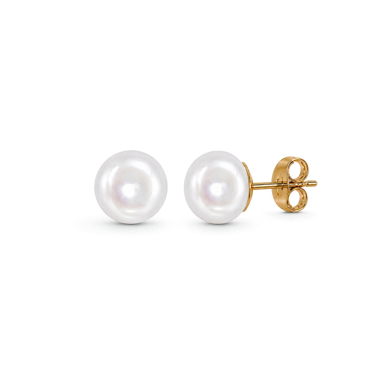 9ct Yellow Gold Freshwater Button Natural Pearl Stud Earrings — 7-7.5mm
