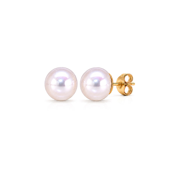 18ct Yellow Gold Akoya Natural Pearl Stud Earrings — 7.5-8mm