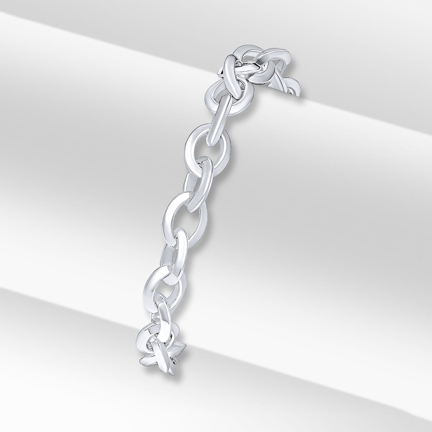 Sterling Silver Handmade 7mm Bevelled Oval Bracelet