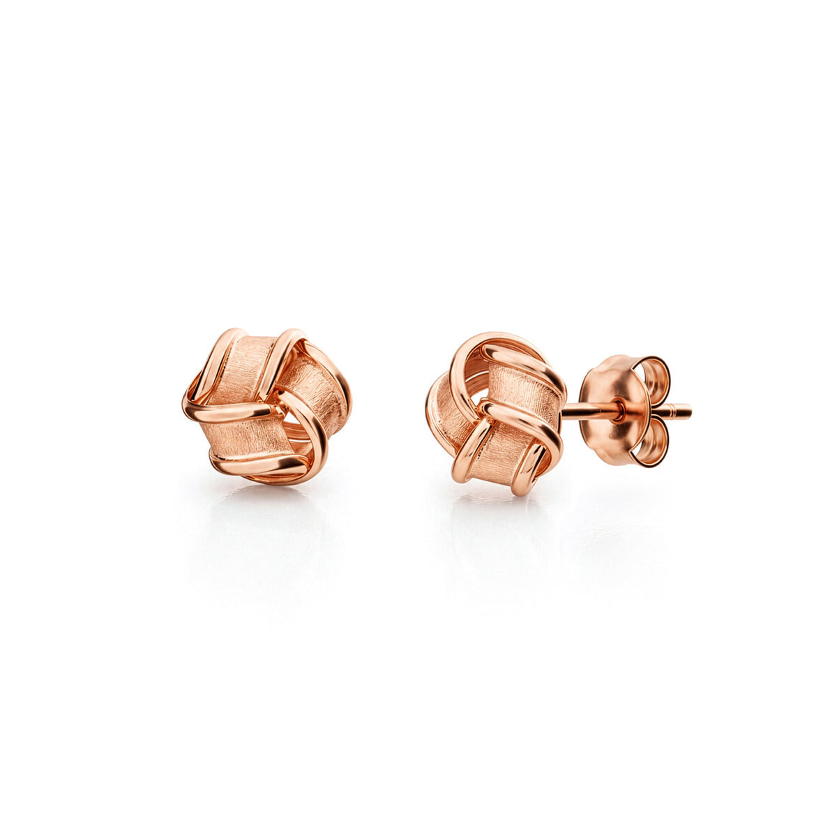 9ct Rose Gold Frosted and Polished Ribbon Knot Stud Earrings — 7.5mm