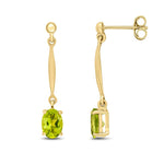 9ct Yellow Gold Oval Natural Peridot Claw Bar Drop Earrings — 7x5mm