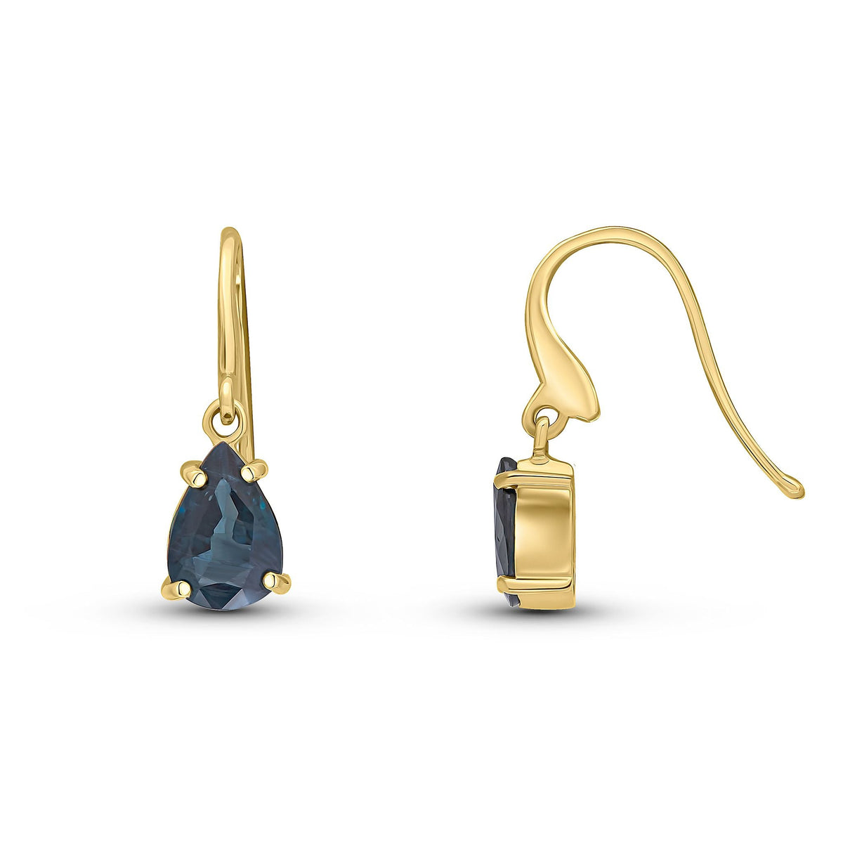 9ct Yellow Gold Pear Shaped Natural Sapphire Claw Wire Hook Drop Earrings