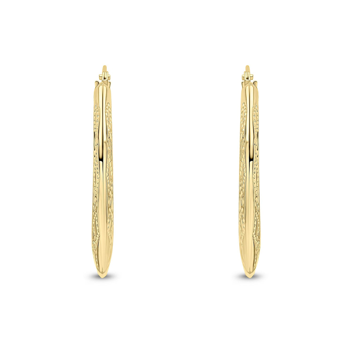 9ct Yellow Gold Engraved Octagonal Hoop Earrings