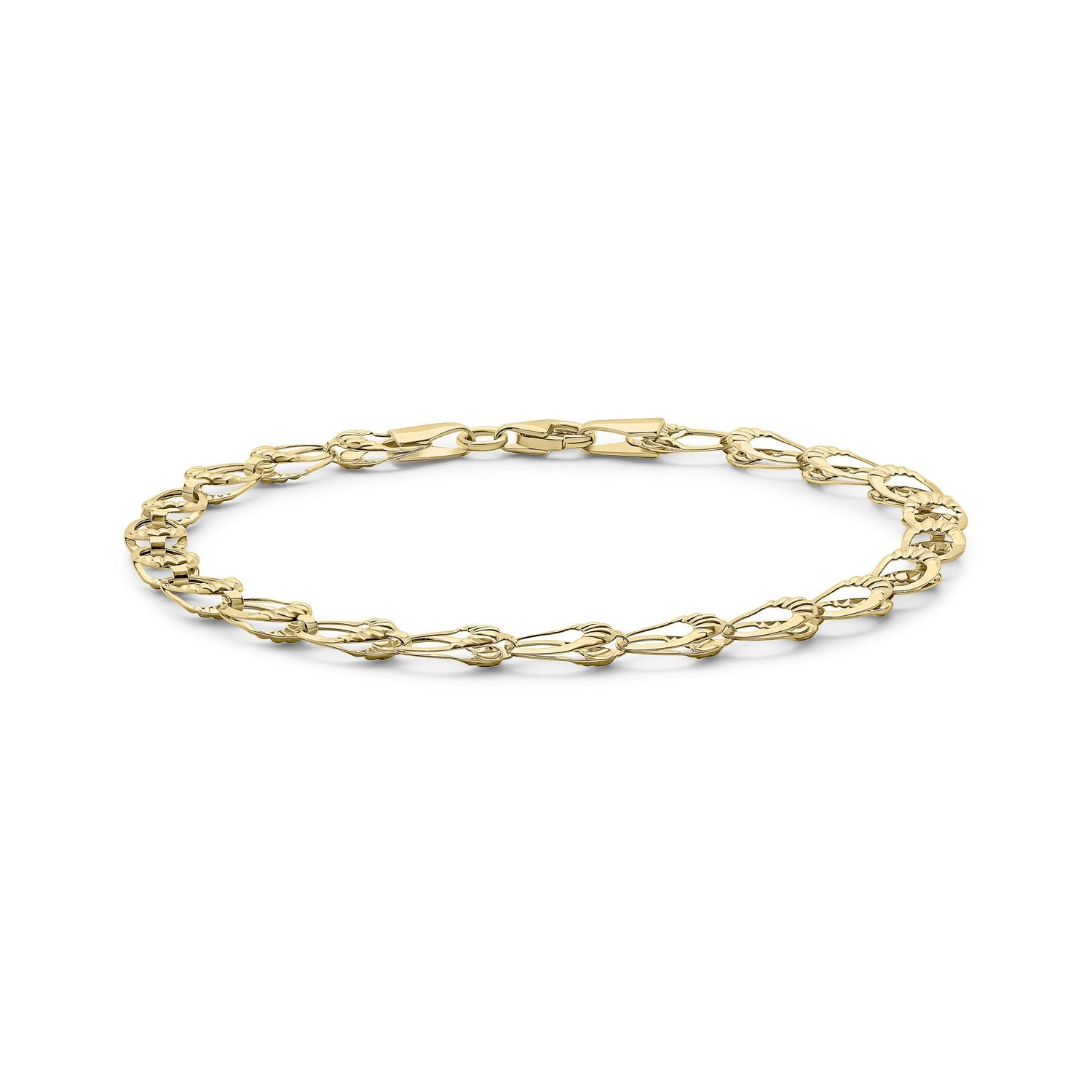 9ct Yellow Gold Textured Open Oval Link Bracelet