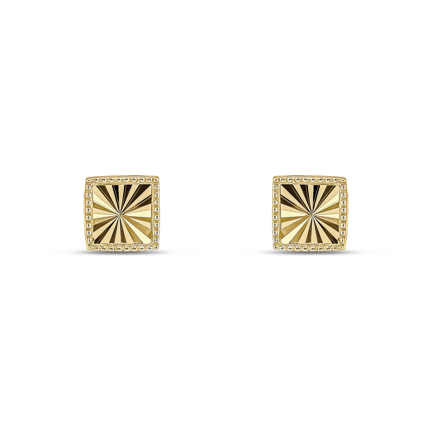 9ct Yellow Gold Diamond Cut Beaded Edge Square Stud Earrings -- 5.5mm