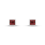 9ct White Gold Square Natural Garnet Rubover Stud Earrings — 3mm