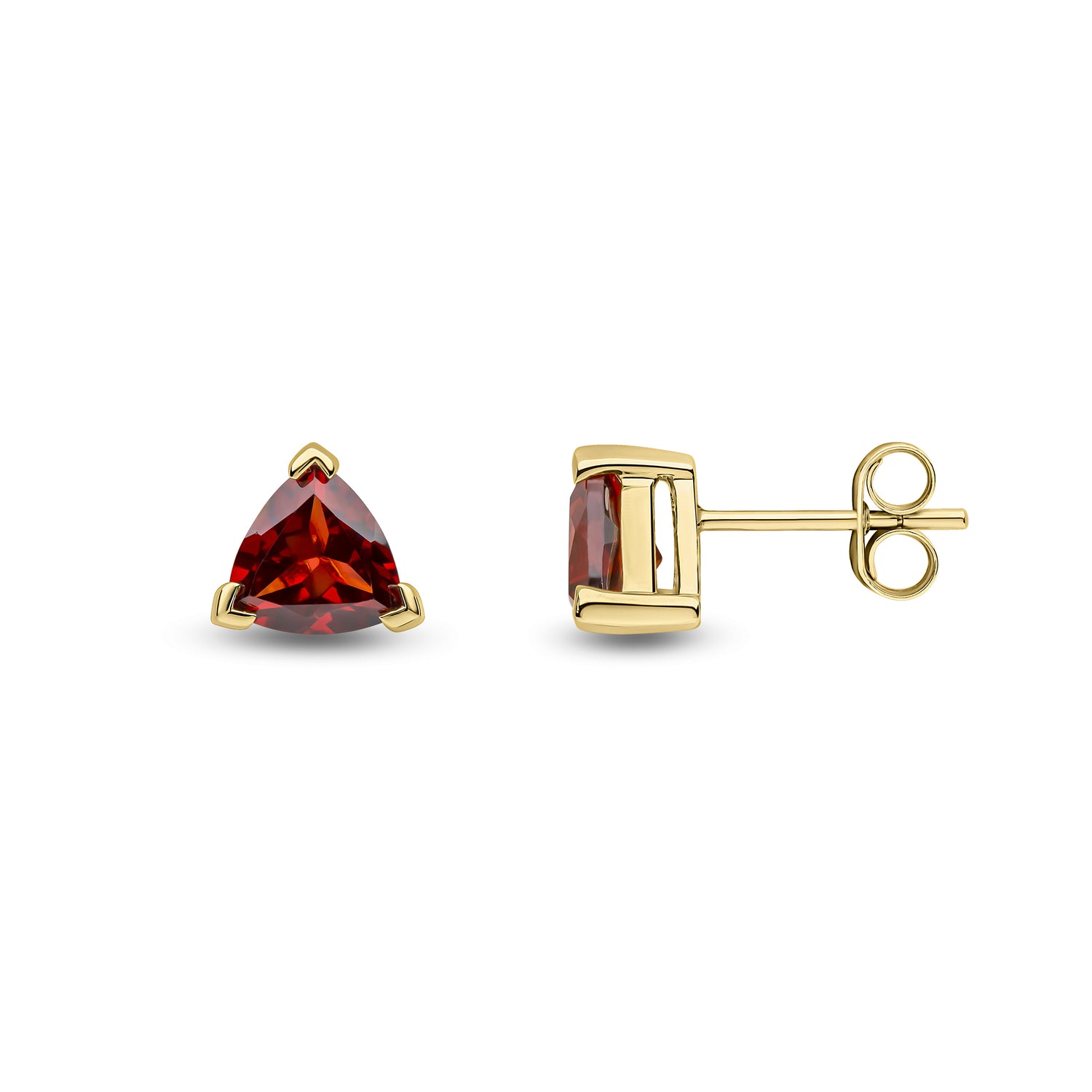 9ct Yellow Gold Trillion Cut Natural Garnet Stud Earrings