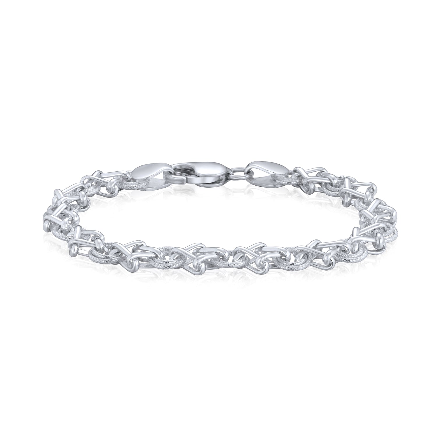 Sterling Silver Handmade Solid 8mm Textured Circle Square Bracelet with Lobster Clasp