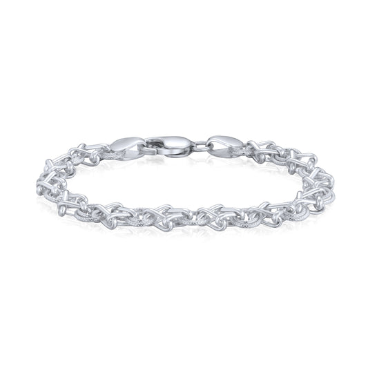 Sterling Silver Handmade Solid 8mm Textured Circle Square Bracelet with Lobster Clasp