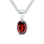 9ct White Gold Oval Natural Garnet Rubover Pendant — 7x5mm