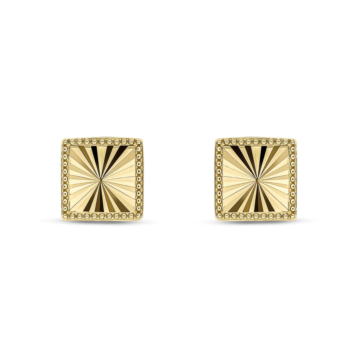 9ct Yellow Gold Diamond Cut Beaded Edge Square Stud Earrings -- 7.8mm