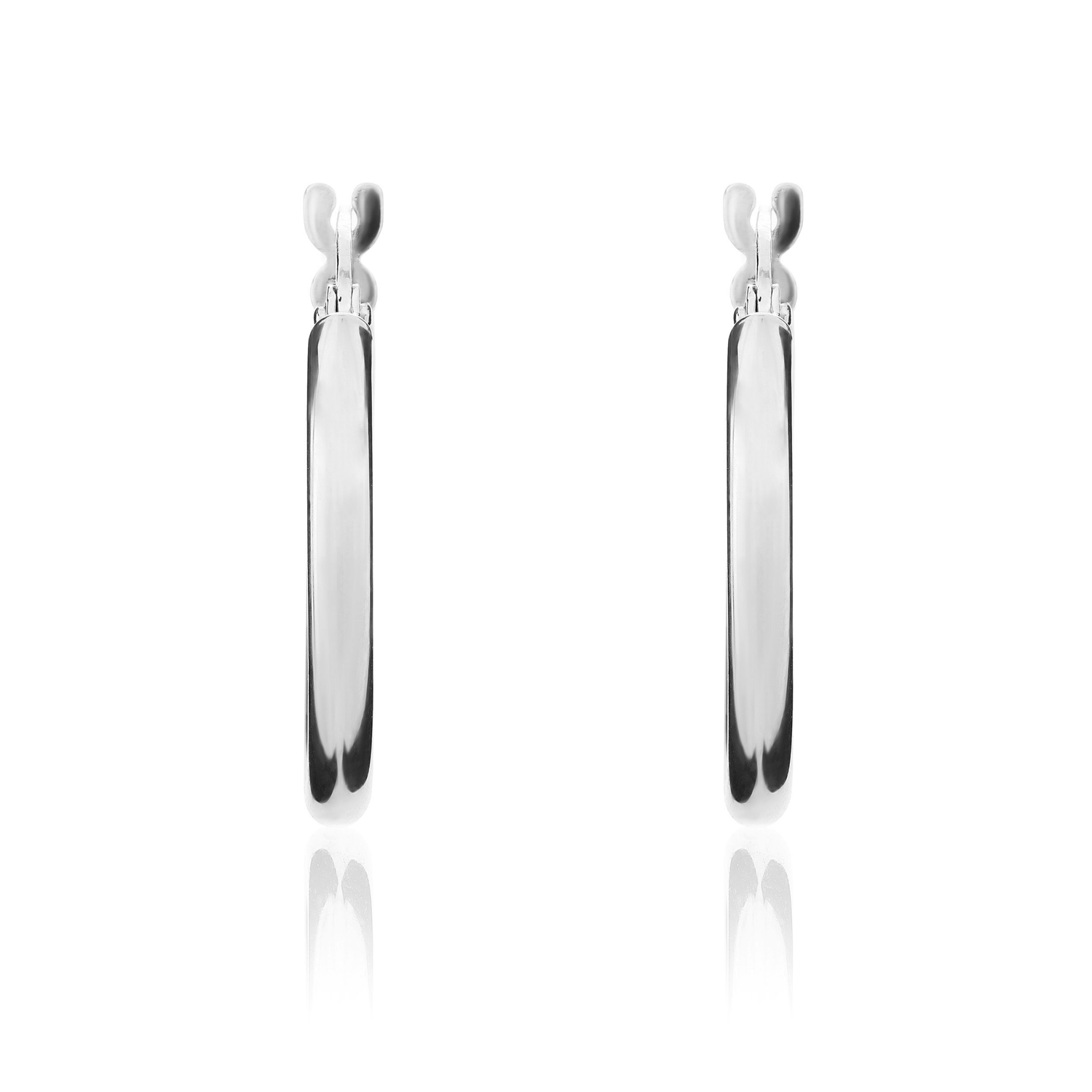 18ct White Gold Polished Round Tube Hoop Earrings — 19mm
