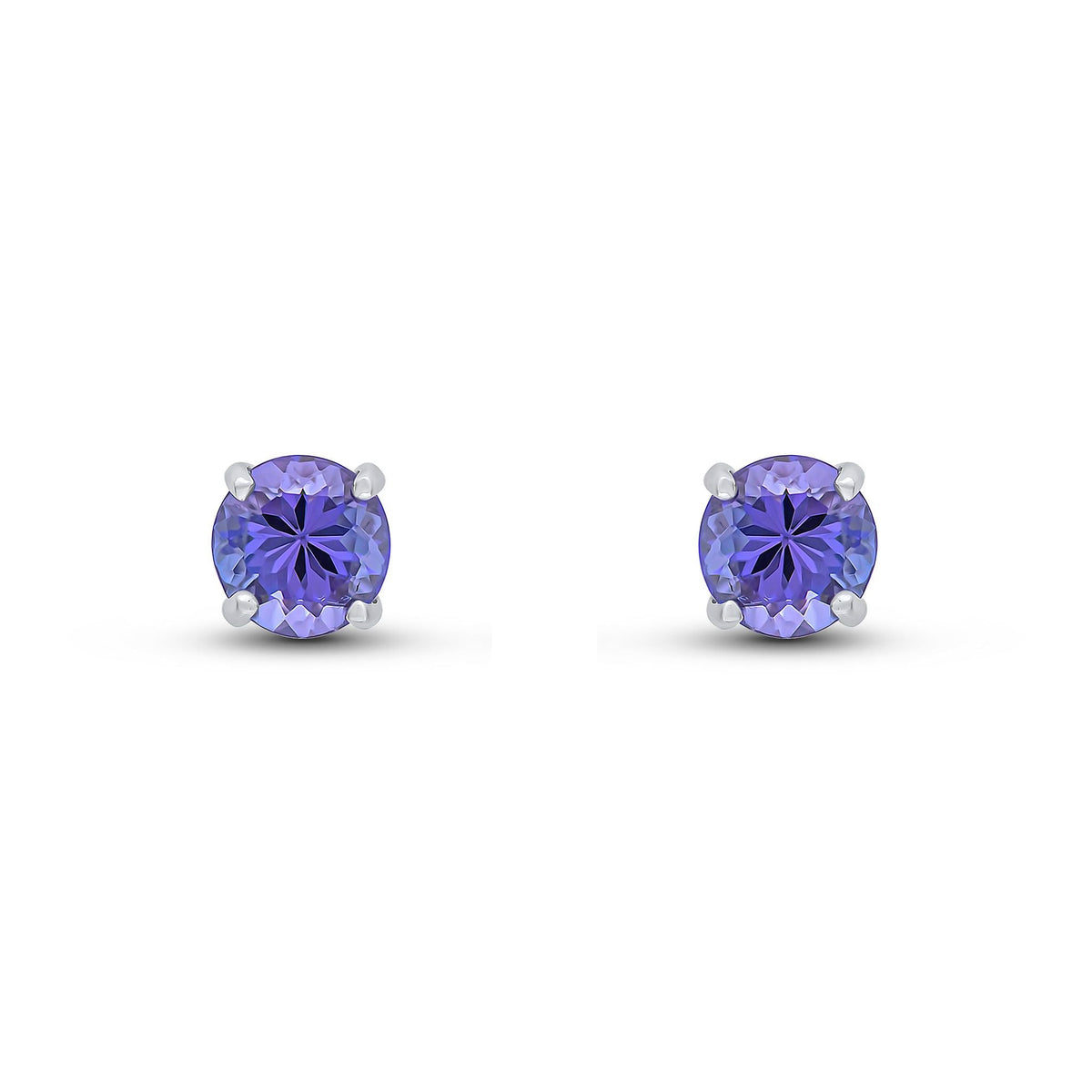 9ct White Gold Round Natural Tanzanite Claw Set Stud Earrings — 5mm