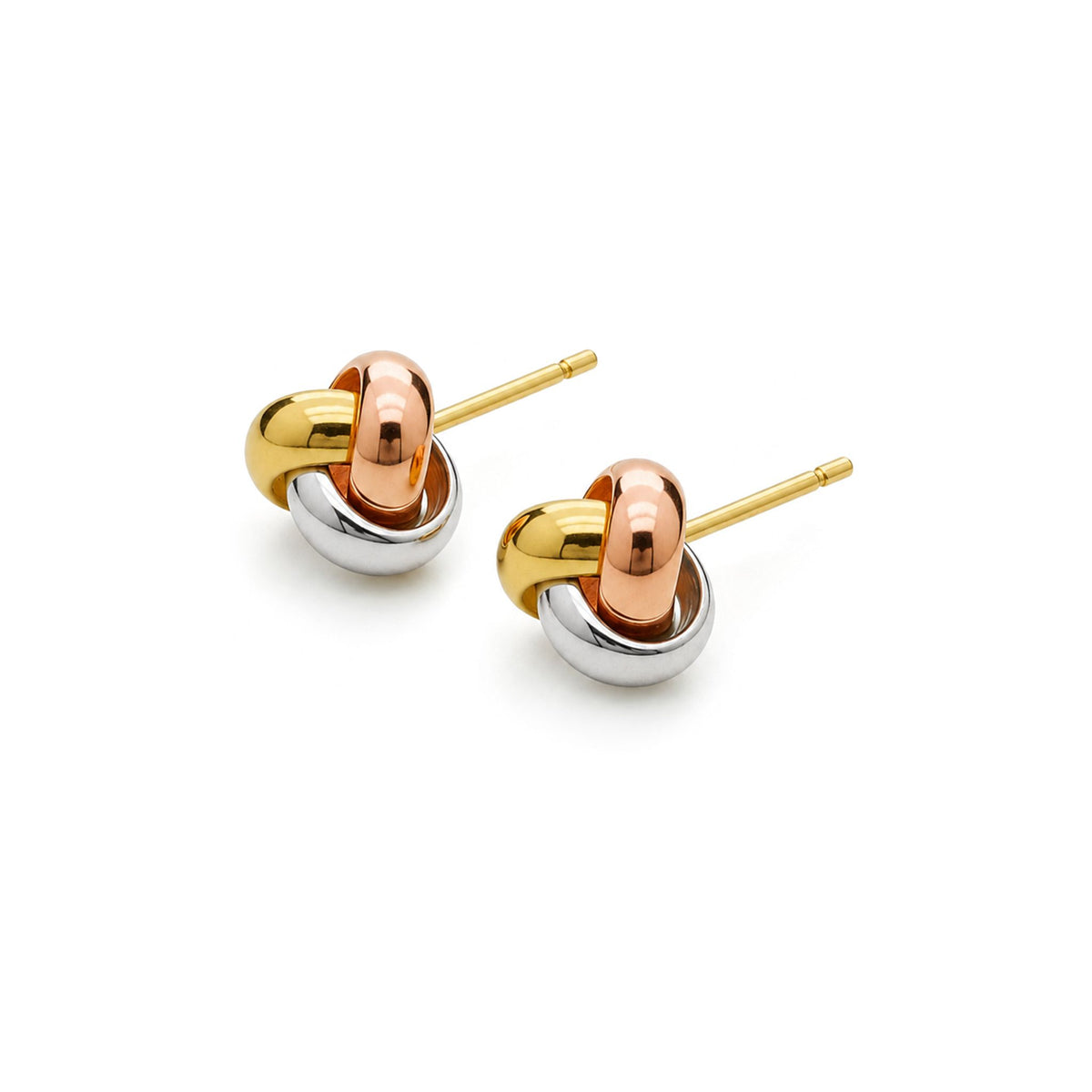 18ct Three Tone Yellow, White and Rose Gold Polished Domed Knot Stud Earrings