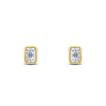 9ct Yellow Gold Octagonal Emerald Cut Cubic Zirconia CZ Rubover Stud Earrings — 5x3mm