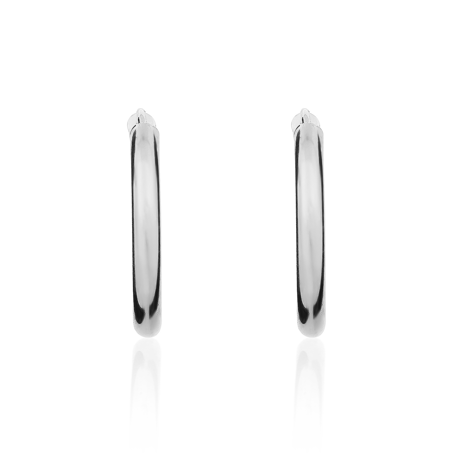 9ct White Gold Polished Round Hinged Hoop Earrings — 20x2.5mm