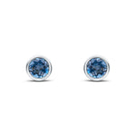 9ct White Gold Round Natural London Blue Topaz Rubover Stud Earrings — 6mm