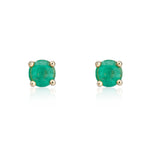 9ct Yellow Gold Round Natural Emerald Claw Stud Earrings — 4mm