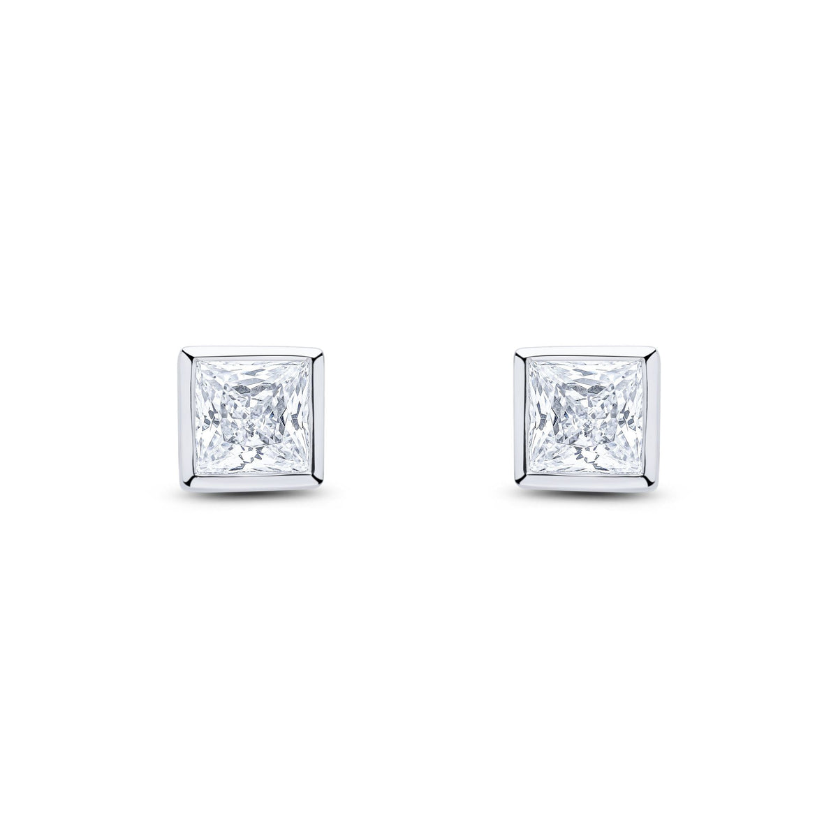9ct White Gold Square Cubic Zirconia CZ Rubover Stud Earrings — 5mm