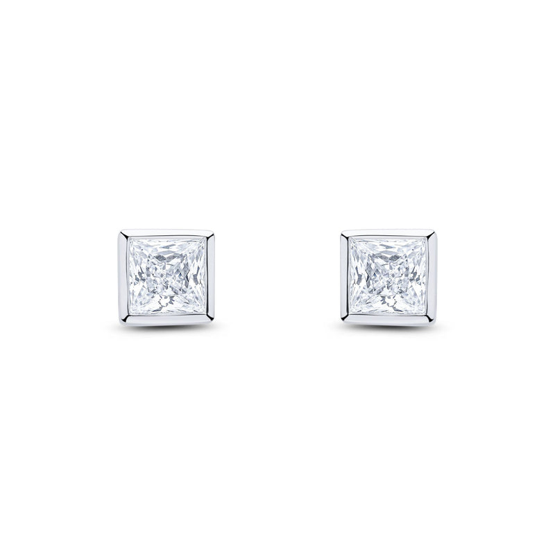 9ct White Gold Square Cubic Zirconia CZ Rubover Stud Earrings — 5mm