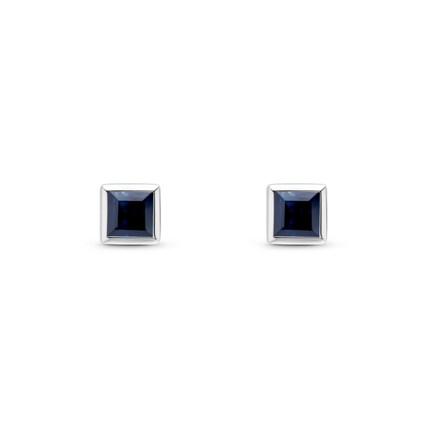 9ct White Gold Square Natural Sapphire Rubover Stud Earrings — 3mm